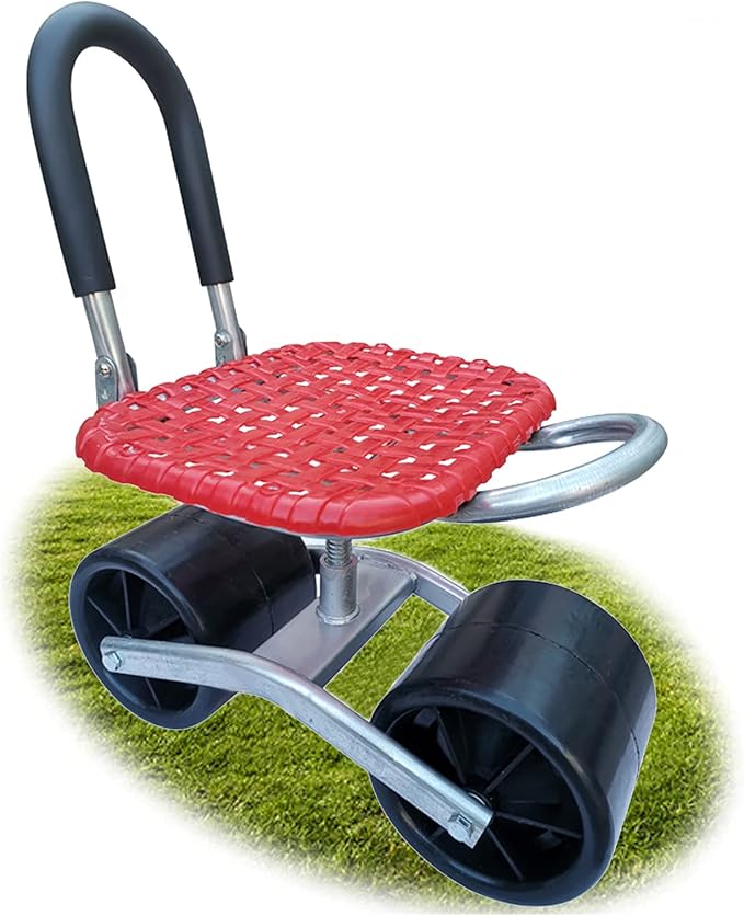 Wheeled Work Stool with Adjustable Swivel Seat Suitable for Weeding Gardening and Outdoor Lawn Care Garden Cart (D)