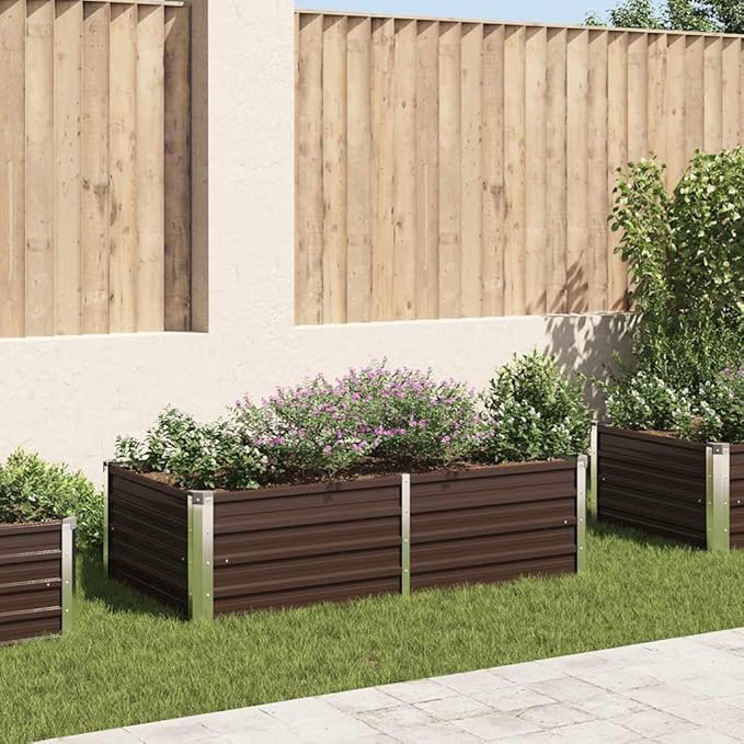 63x63x17.7 Brown Galvanized Steel Raised Garden Bed Easy Assembly Rectangular Planter for Patio Yard