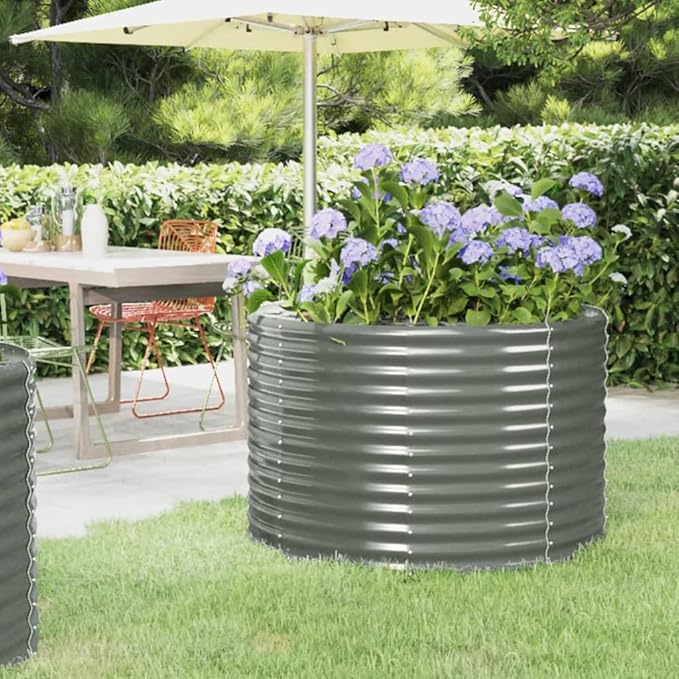 YAFF Raised Garden Bed - Large Metal Planter Box for Vegetables Outdoor Planter Boxes Kit Galvanized Steel Powder-Coated Steel 39.4x39.4x26.8 Gray