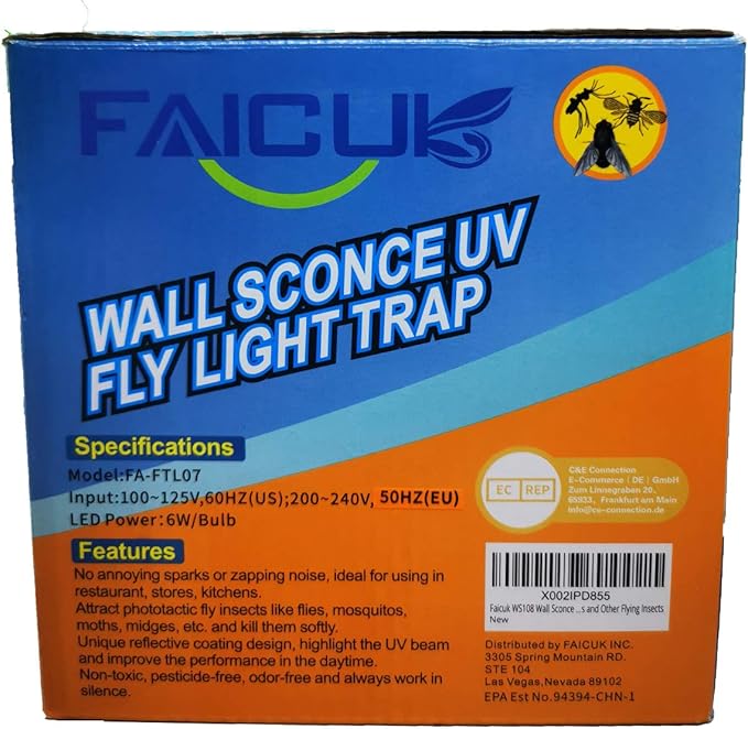 Faicuk Wall Sconce Fly Light Trap for Capturing Flies Moths Gnats Mosquitos and Other Flying Insects-12x6.1x5.98