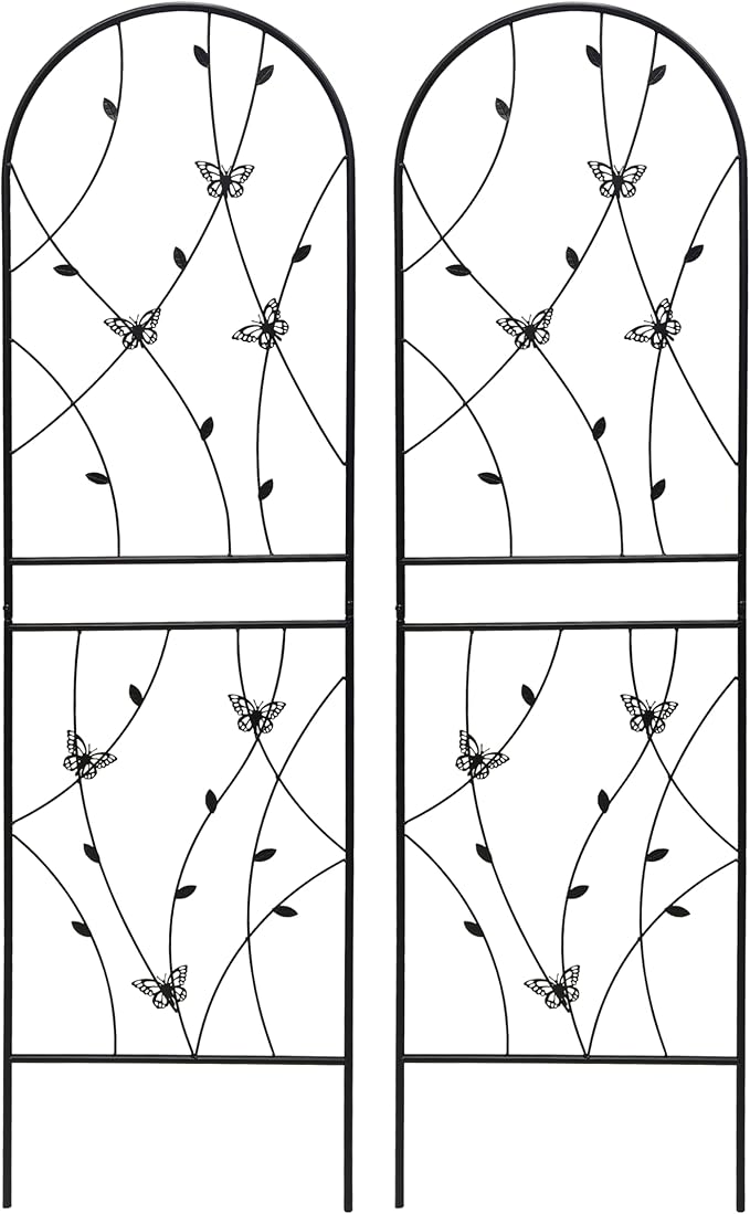 2 Pack Rustproof Metal Trellis for Climbing Plants 71x19.7 Outdoor Garden Support for Vines/Roses/Vegetables French Country Iron Plant Stand for Patio/Wedding Decor (Black2)