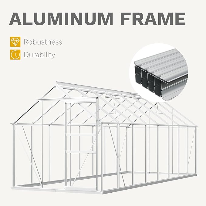 DWVO 6x16FT Polycarbonate Greenhouse Heavy Duty Green Houses Outdoor Aluminum Greenhouses with Sliding Doors Vent Window Walk-in Greenhouse Large Sun House for Garden Backyard Matte Sliver
