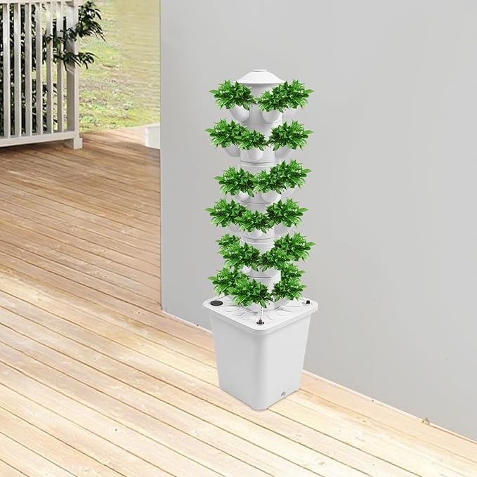 6 Tier Hydroponic Grow Tower 30 Holes Garden Hydroponic Growing Kit with Water Level Gauge Water Tank Funnel and Hose for Home Commercial Botanical Garden Hydroponics Plants