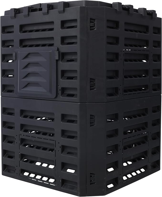Garden Composter Bin Made from Recycled Plastic – 90 Gallons (340Liter) Large Compost Bin - Create Fertile Soil with Easy Assembly Lightweight Aerating Outdoor Compost Box