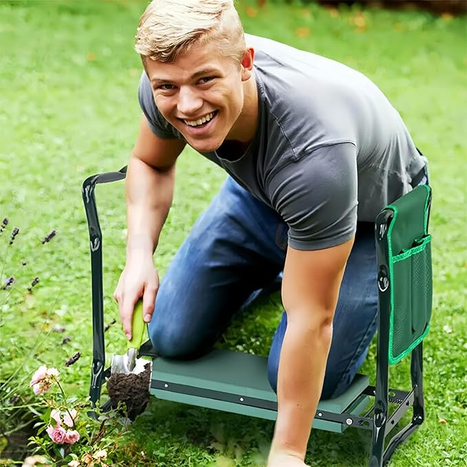 Foldable Garden Kneeler Seat Stool with Large Tool Bags Gardening Women Seniors Gardening Benches Kneeler and Seat