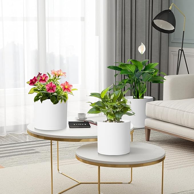 Large Plant Pots Set of 3 – 8 9 10 Indoor Flower Pots with Drainage Holes and Saucers Big Planters for Monstera Fiddle Leaf Fig Snake Plant – 5 Colors
