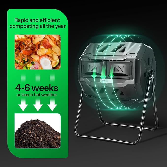 VIVOSUN Outdoor Tumbling Composter Dual Rotating Batch Compost Bin 43 Gallon Black Door