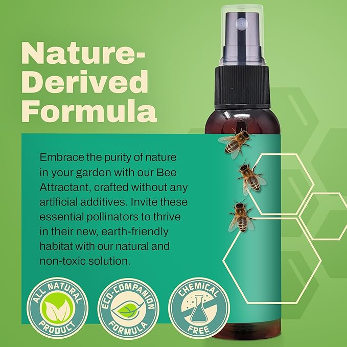 Honey Bee Attractant Spray - Bee Hive Lure for Gardens Beehives Flowers &amp Fruit Trees with Natural Lemongrass Oil Formula Easy to Use for Beekeepers &amp Pollinator Support - 2 oz