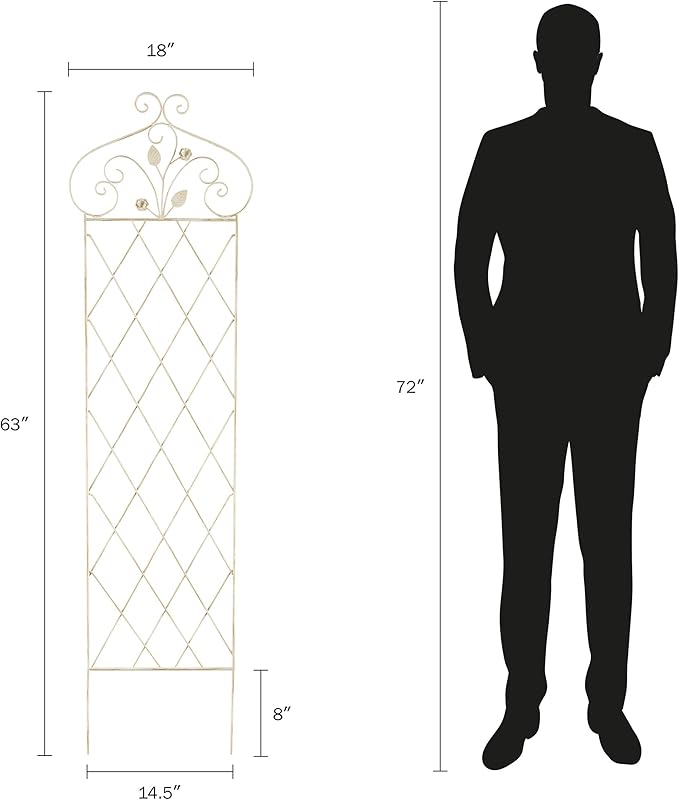 Garden Trellis- for Climbing Plants- 63 Decorative Lattice Metal Panel- for Vines Roses Vegetable Plants &amp Flowers by Pure Garden (Antique White)