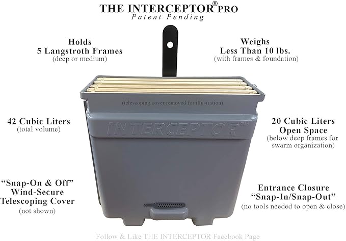 Honeybee Swarm Trap-THE INTERCEPTOR PRO Complete Kit ASSEMBLED With Frames Foundation Lure &amp REAL Beeswax Coating (also includes tree strap &amp hooks)