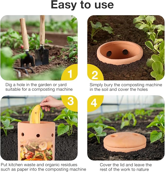 Underground Compost Bin 11Inch Garden Worm Farm Outdoor for Organic Refuse Red Pottery Ceramics Compost Bin with Holes and Lid Clay for Garden Vegetable Patch Backyard