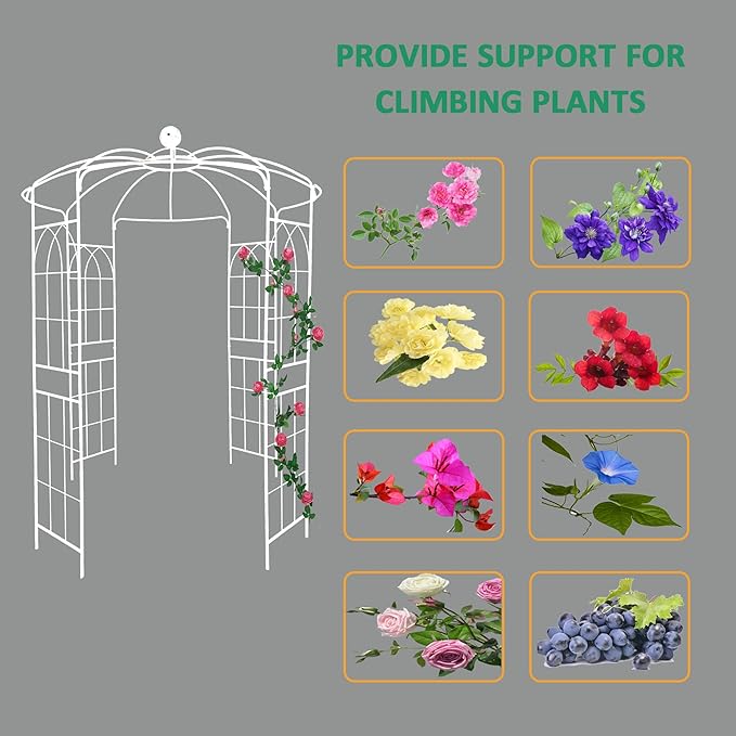 Garden Trellis Metal Garden Arch Iron Garden Arbors Gazebo Dia 81.3'' x 114.2'' High Birdcage Shape Pergola Pavilion Outdoor Trellis for Wedding Ceremony