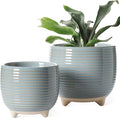 LE TAUCI Ceramic Plant Pots 5.1 + 6.4 Inch Footed Pots for Plants Modern Flower Pots for Home and Office Indoor Planters with Drainage Reactive Glaze Gray