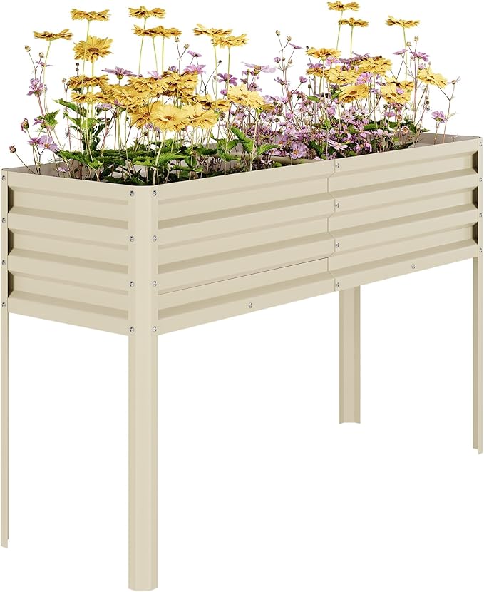 Galvanized Raised Garden Bed with Legs 50x17x31.5 in Elevated Planter Box for Vegetables Flowers &amp Herbs Metal Raised Flower Bed for Backyard Patio Balcony Beige
