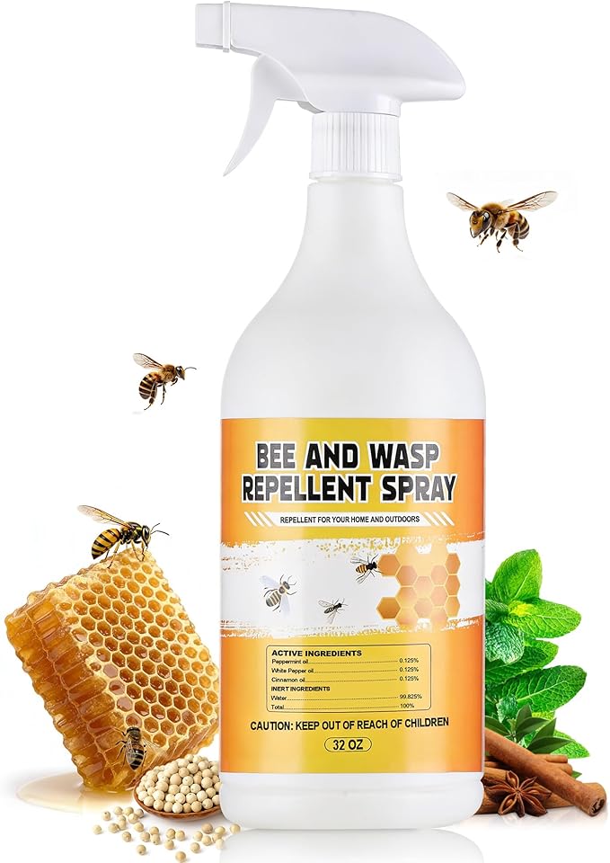Wasp Repellent Spray - Bee Spray with 100% Safe &amp Natural Protection with Long-Lasting FormulaHornet Spray Fresh &amp Energizing Scents for Outdoor &amp Home