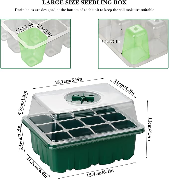 10 Pack Seed Starter Trays Seedling Tray 120 Cells Humidity Adjustable Seed Starter Kit with Dome &amp Base Greenhouse Germination Grow Trays Mini Propagator for Seeds Growing Starting