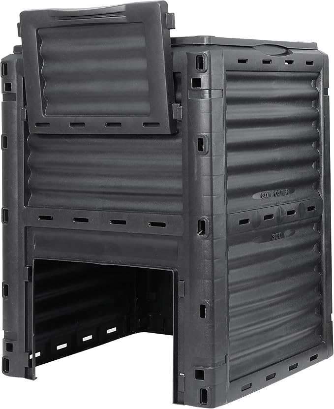 Garden Composter Bin Outdoor 80 Gallon(300L) Compost Container W/Easy Assembly Lightweight Aerating Compost Box for Kitchen Garden Food Waste Recycling Composting Green