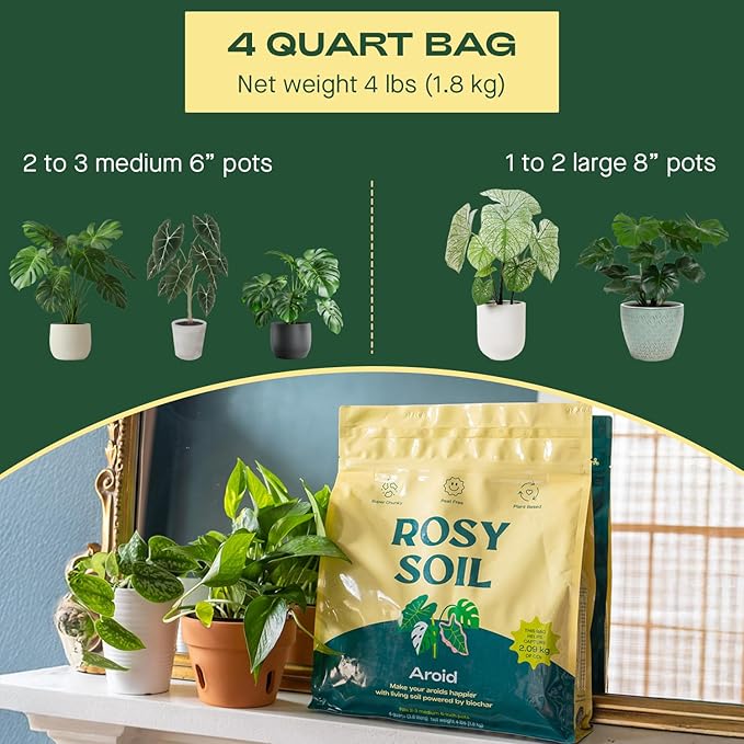 Rosy Soil Indoor Plant Soil Bundle - Houseplant Aroid &amp Cactus Potting Mixes - Peat-Free Biochar-Powered Living Soil for Indoor Gardening - 3 × 4 Qt