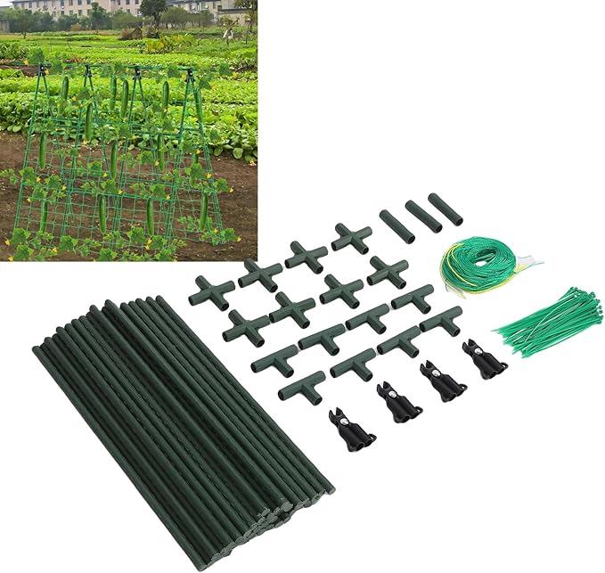 POCREATION Cucumber A Frame Garden Trellis Adjustable Climbing Plants Support with Nylon Net 40 Steel Pipes A Frame Connectors for Cucumbers Tomatoes Grapes