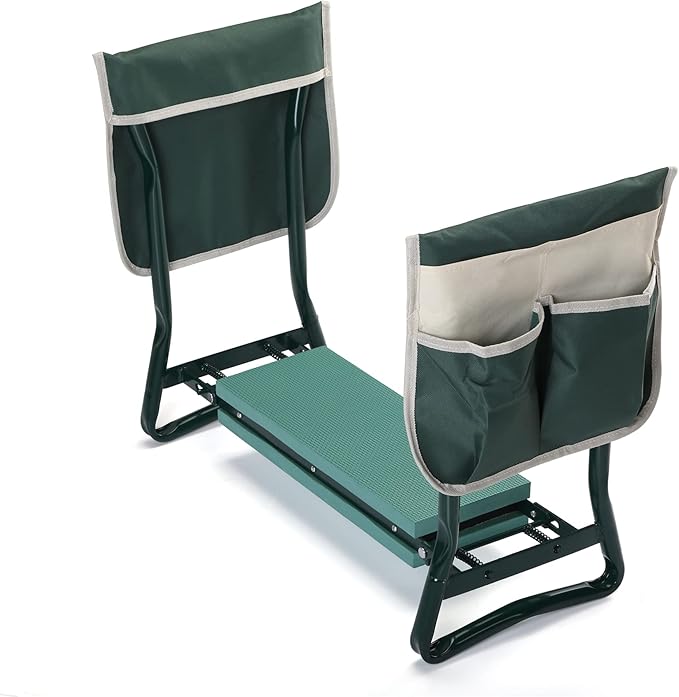 Heavy Duty Garden Stool and Kneeler Outdoor Garden Bench Seat with Tool Bags Soft Kneeling Pad Portable