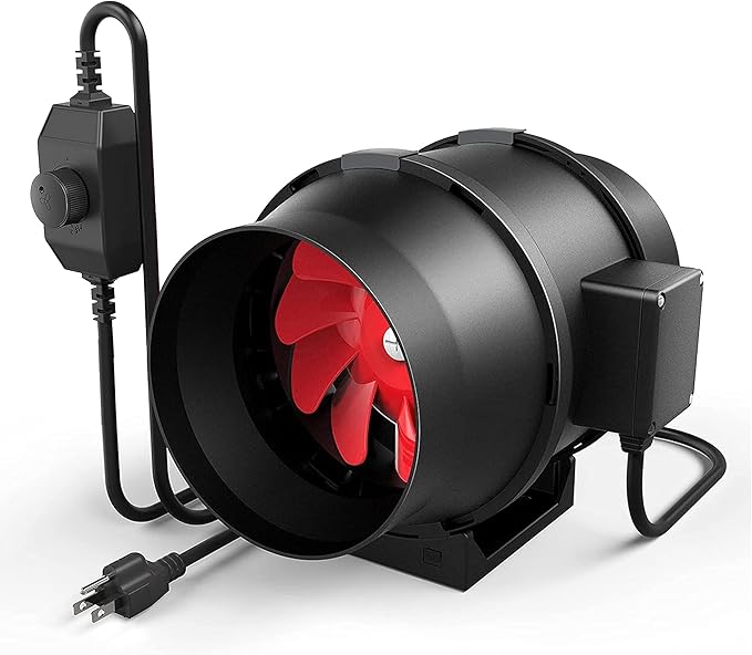 iPower 6 Inch Inline Duct Fan with Variable Speed Controller Ventilation 395 CFM Quiet Exhaust Blower for Grow Tent and Basements Black