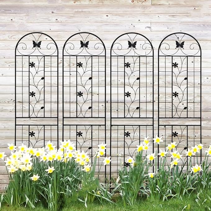 Sturdy Metal Garden Trellis for Climbing Plants – Rust-Resistant Outdoor Flower Support with Decorative Lattice Design (H86''-4 Pack)
