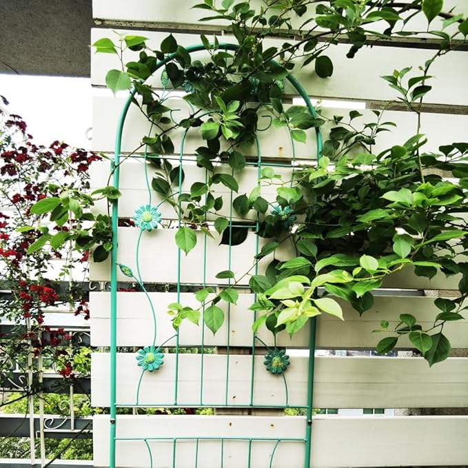 Sturdy Metal Garden Trellis for Climbing Plants – Rust-Resistant Outdoor Flower Support with Decorative Lattice Design (2 Pack-Green)