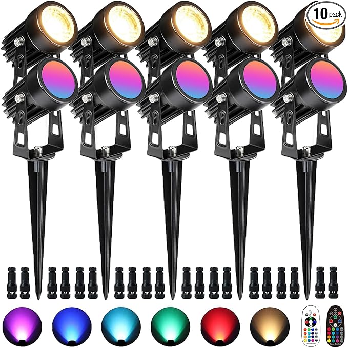 3W RGB Color Changing Landscape Lights Spotlight with Remote Control 3W 12V Landscape Lighting LED 16 Color Changing Spotlights Outdoor Waterproof Pathway Lights Garden Decorative (5 Watts)