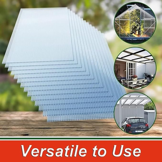 14 Pack Polycarbonate Greenhouse Panels 2'x4' Twinwall Clear UV Protected Sheets for Greenhouse Roofing Waterproof Durable Outdoor Plant Stand Cover