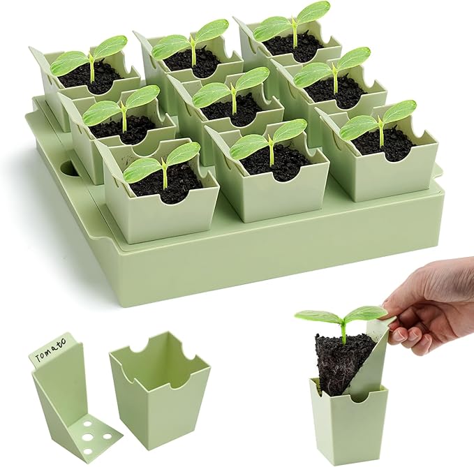 Seed Starter Tray Dual-Purpose Handles for Transplanting &amp Labeling 9 Deep 2.3 in Cells Extra-Thick Reusable Germination Kit for Indoor Outdoor &amp Greenhouse Use