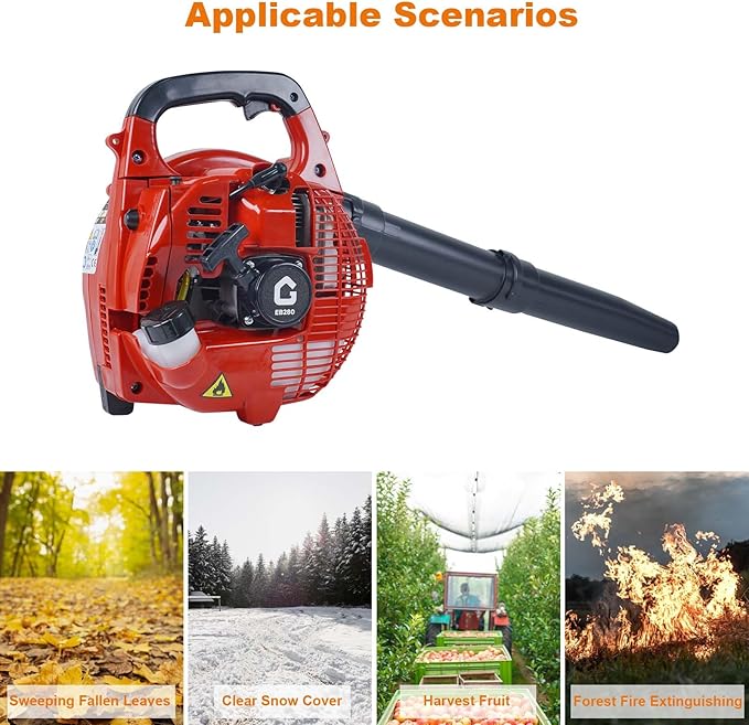 Gas Powered Leaf Blower 28 CC 1.1-HP 2-Stroke Engine Powerful 490 CFM &amp 280 MPH Gas Leaf Blower Lightweight Handheld Design for Lawn Care Driveway Cleaning and Light Snow Removal