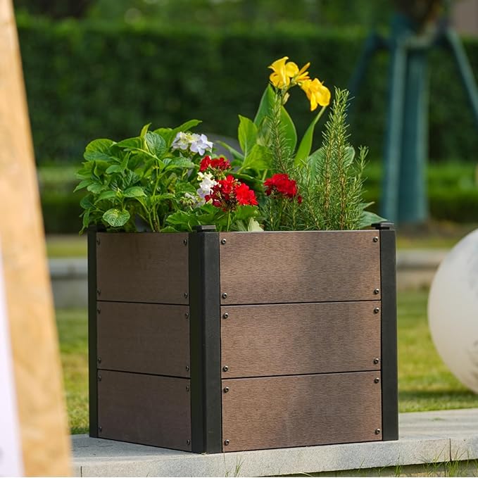 Wood Raised Garden Bed 19x19x17 in Tall Outdoor Planter Box with Bottom Deep Root Elevated Garden Bed for Vegetables Herbs Flowers All-Weather Composite Rectangle Planter for Patio Backyard