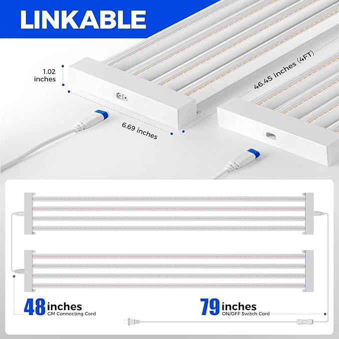 Barrina TX-L84 4FT Grow Light 168W (2 x 84W) 4 LED Panels Wider Coverage Full Spectrum High PPFD Linkable Hanging Fixture Plant Stand with Grow Light for Indoor Seeding Vegetable 2 Packs