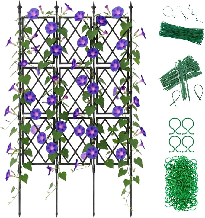 Garden Trellis Frame for Climbing Plants Outdoor | 65 Inch PE-Coated Metal Pipes &amp Plastic Grids Rose Wall Trellis | Rustproof Privacy Screen Plant Support Frame for Flowers Vines Vegetables Indoo