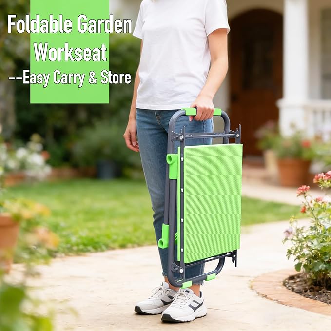 Folding Garden Stool and Kneeler Heavy Duty Garden Kneeler and Seat Kneeling Device for Gardening Gardeners and Seniors (Green)