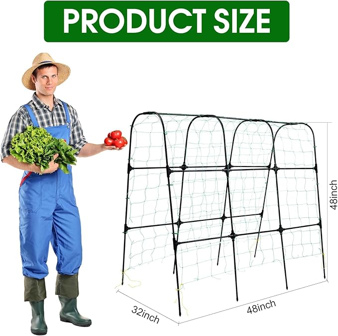 Garden Trellis for Climbing Plants Outdoor Cucumber Trellis for Raised Bed Garden Arch Trellis Support for Cucumbers Tomatoes Beans Peas 50x48 inch Metal Trellis with Netting Black