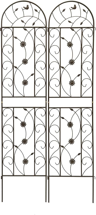 2-Pack Rustproof Metal Garden Trellis (86.7 x 19.7) | Tall &amp Modular Design | Single or Screen/Corner Use Easy Assembly for Climbing Plants &amp Garden Vertical Elegance (Brown)