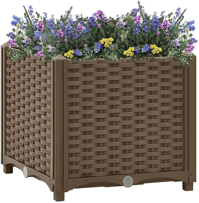 vidaXL Rectangular Raised Garden Bed in Sturdy Polypropylene Brown Outdoor Planter Ideal for Vegetables Flowers Herbs – Requires Assembly Perfect for Garden Patio Balcony Decor