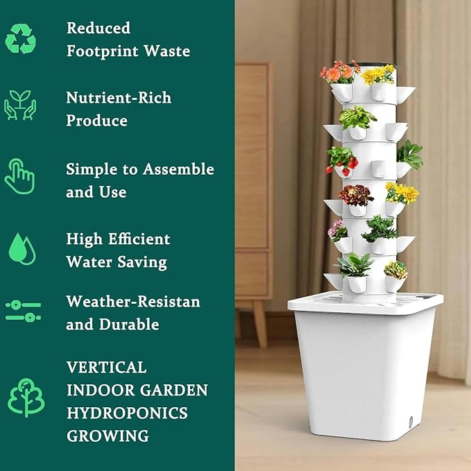 3/4/5/6 Floors - Hydroponics Tower Garden Hydroponic Growing System Plant Hydroponics Tower - W/Hydrating Timer for Herbs Fruits VegetablesWhite-15Hole//1pc