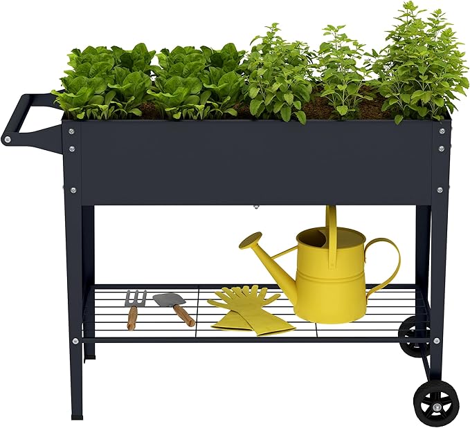 Elevate 32 Tall Raised Garden Bed with WheelPlanter Box for BackyardOutdoor Garden Patio Balcony 400lb CapacityGrey