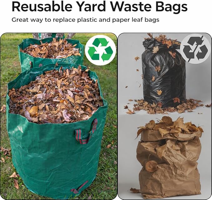 Gardzen 2-Pack 132 Gallon Yard Waste Bags Reusable Heavy Duty Collapsible Garden Leaf Bags with Plastic Ring Stand-Up Yard Waste Bin for Leaves Lawn Debris &amp Grass Clippings