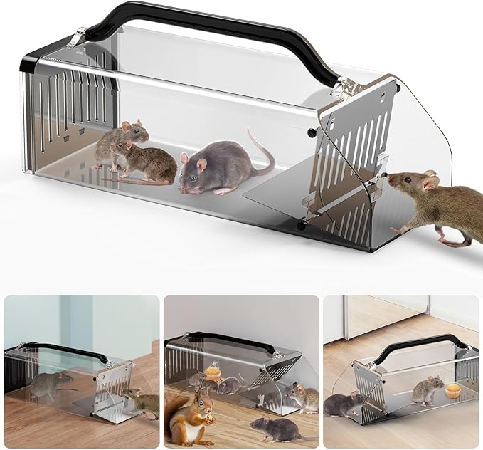 2026 Humane Mouse Trap Indoor Animal Humane Live Cage TrapSensitive Pedal TriggerExtended Transparent Humanes Rat Trap OutdoorEasy to Catch&ampRelease Live Animal Trap for RodentMoleVoleMiceSh