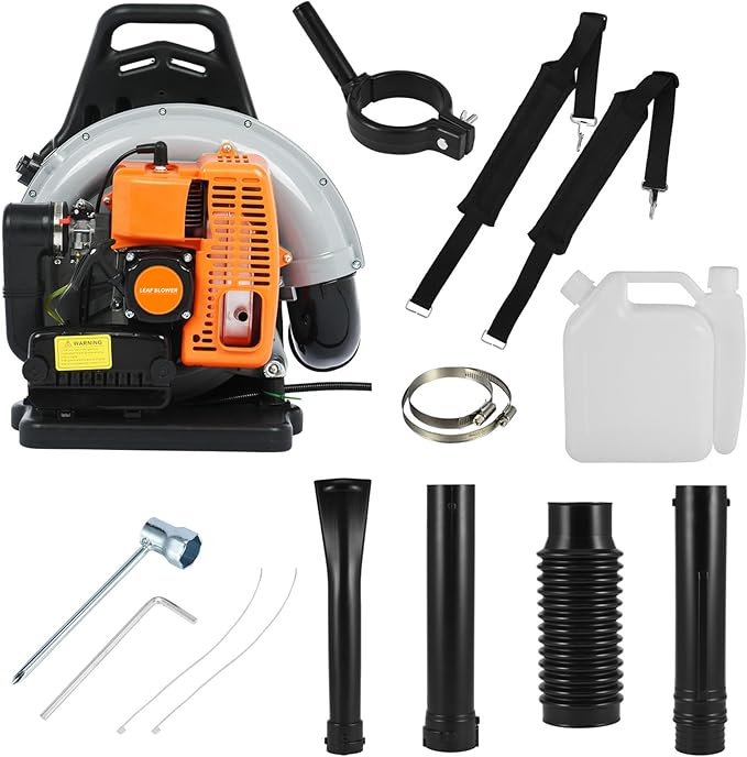 Backpack Leaf Blower 63CC Gas Leaf Blower Snow Blower 2-Stroke Engine 1.7 L Fuel Tank 6800r/min Large Air Volume blowers for Lawn Care Road Cleaning