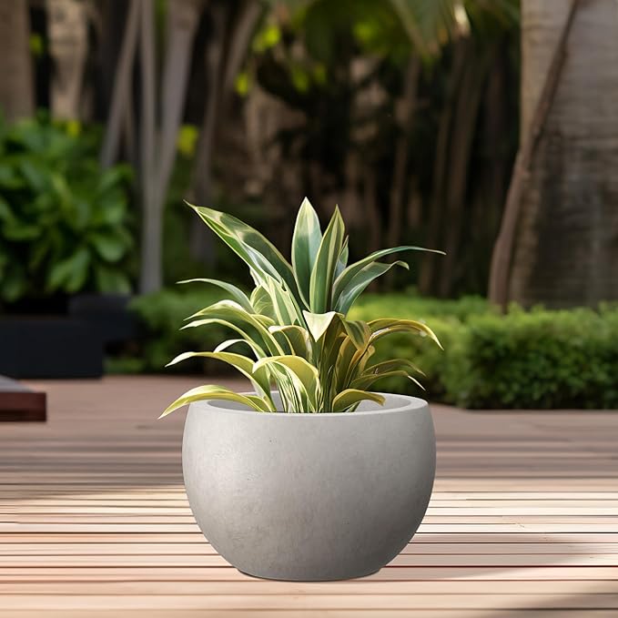 Kante 15.7 Dia Round Concrete Planter Outdoor/Indoor Large Bowl Plant Pots with Drainage Hole and Rubber Plug for Garden Patio Balcony Home Weathered Concrete