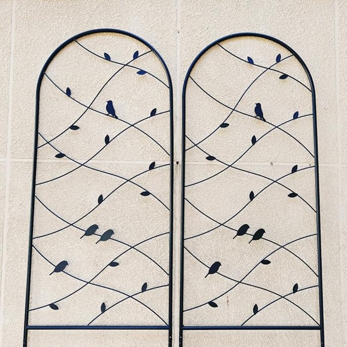 Heavy-Duty Metal Garden Trellis for Climbing Plants – Rust-Resistant Outdoor Flower Support with Decorative Bird Design (2 Pack-H86'')