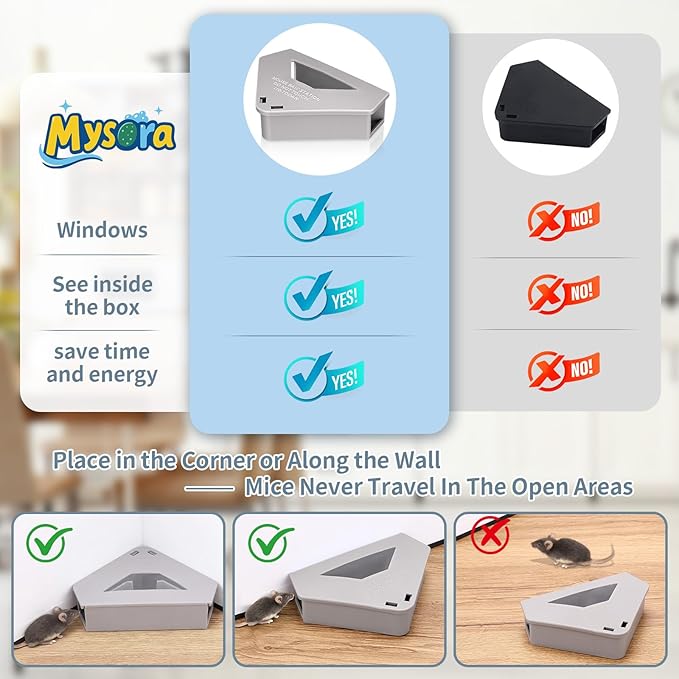 12 Pack Mouse Bait Stations with Visible Window &amp Keys Lockable Rodent Control Boxes Triangular Mice Traps Box for Indoor Outdoor Corners Garage Kitchen Bait Not Included (Gray)