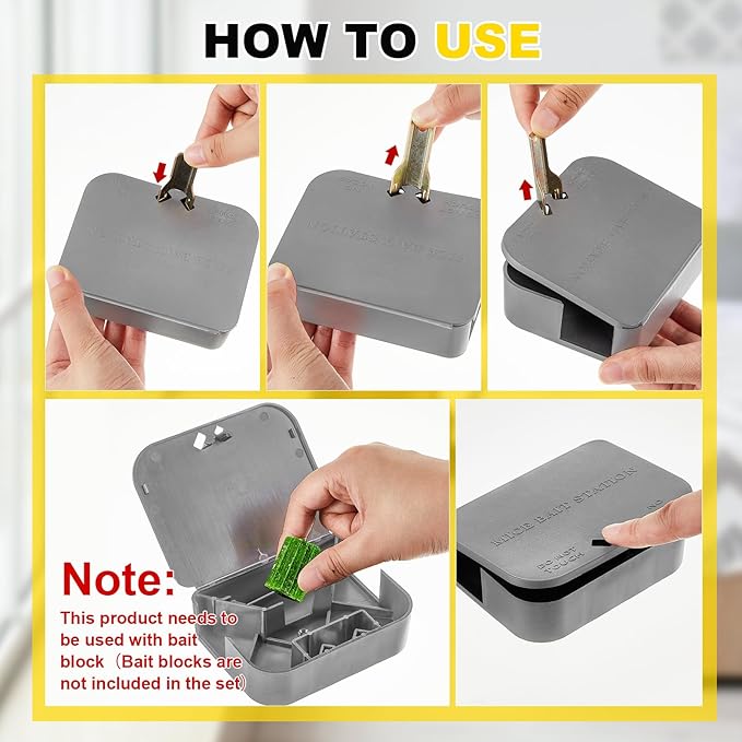 Qualirey 12 Pcs Mouse Bait Stations Mouse Stations with Keys Traps Keeps Children and Pets Indoor and Outdoor Only for Small Mice Bait Not Included (Gray)
