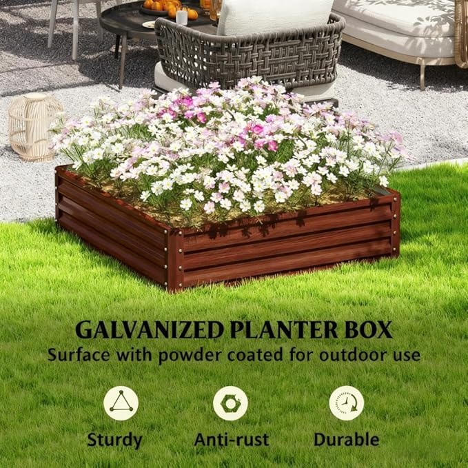 Metal Planter BoxGalvanized Raised Garden Bedfor Growing Vegetables Flowers Herbs Succulents