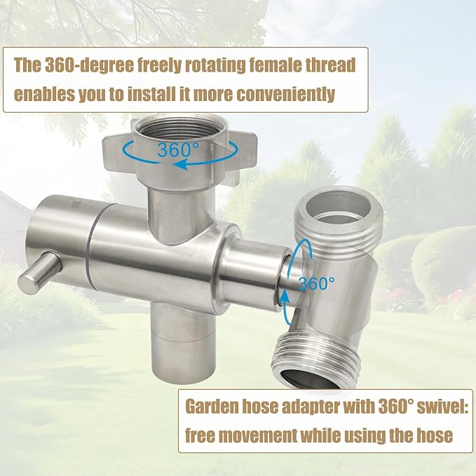 G-Sunny Stainless Steel Multi-Function Outdoor Faucet with Garden Hose Adapter Garden Hose Splitter with Extra Tap for Hand Washing Bucket Filling