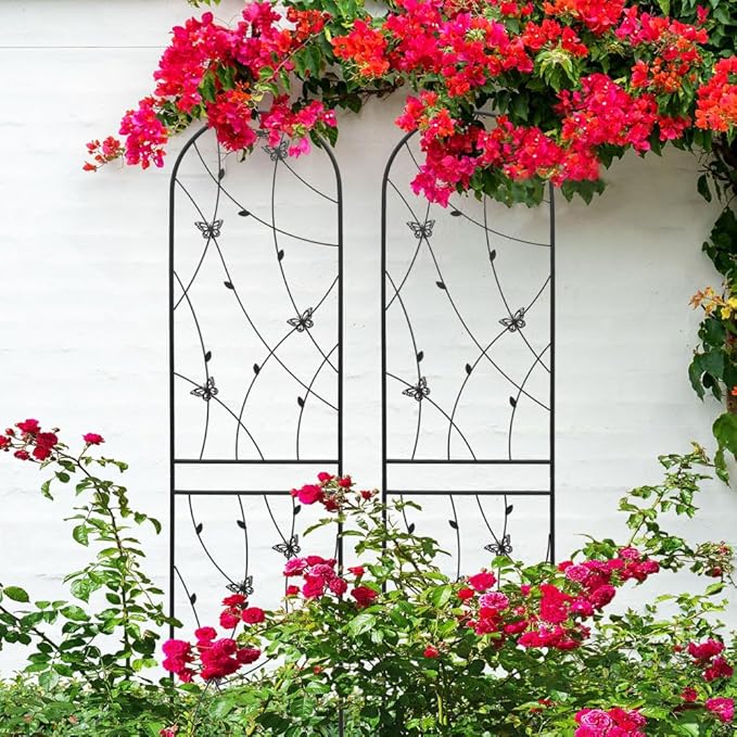 Sturdy Metal Garden Trellis for Climbing Plants – Rust-Resistant Outdoor Flower Support with Decorative Butterfly Design (2 Pack-H86'')